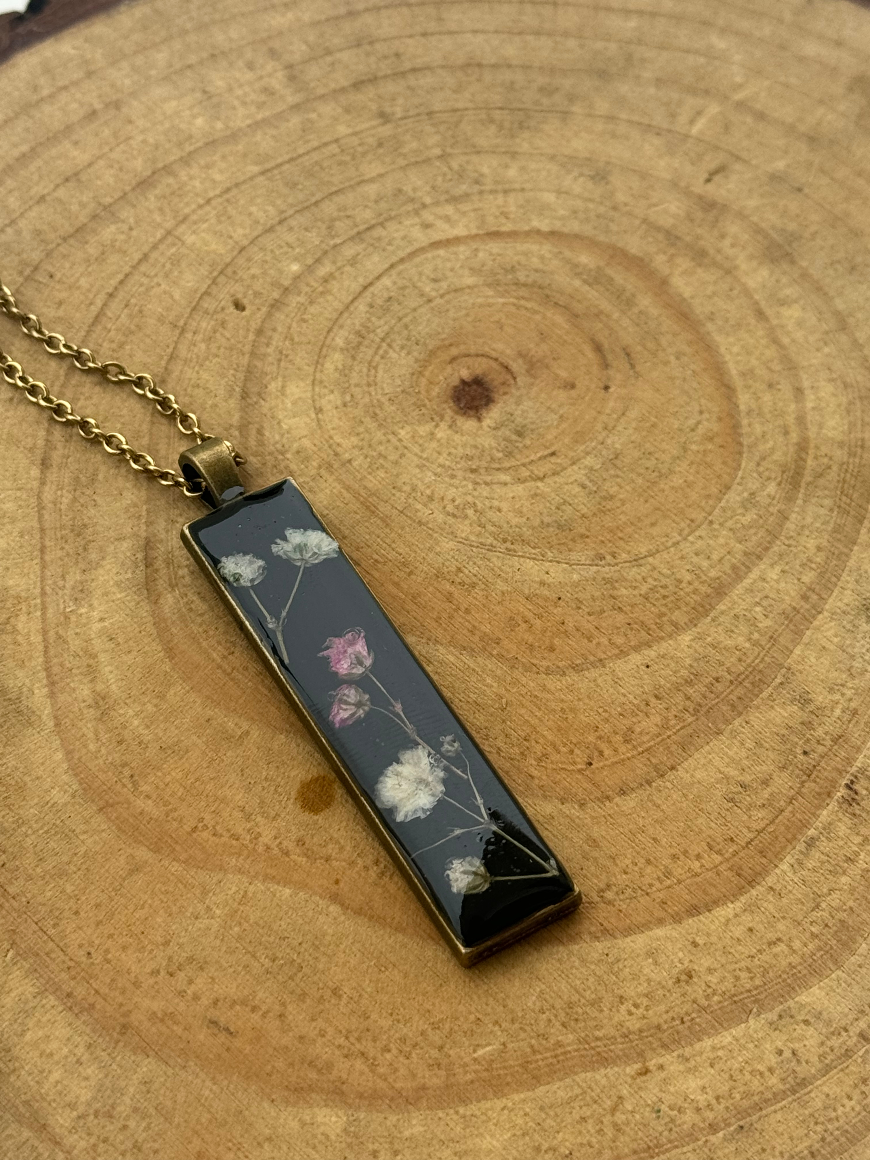 STARRY NIGHT - Vintage Pressed Flower Pendant Necklace