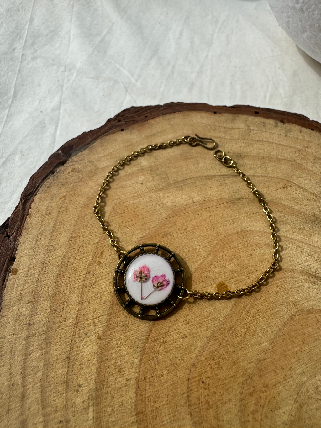 PINK BLOSSOM " Pressed Flower Resin Jewelry Bracelet