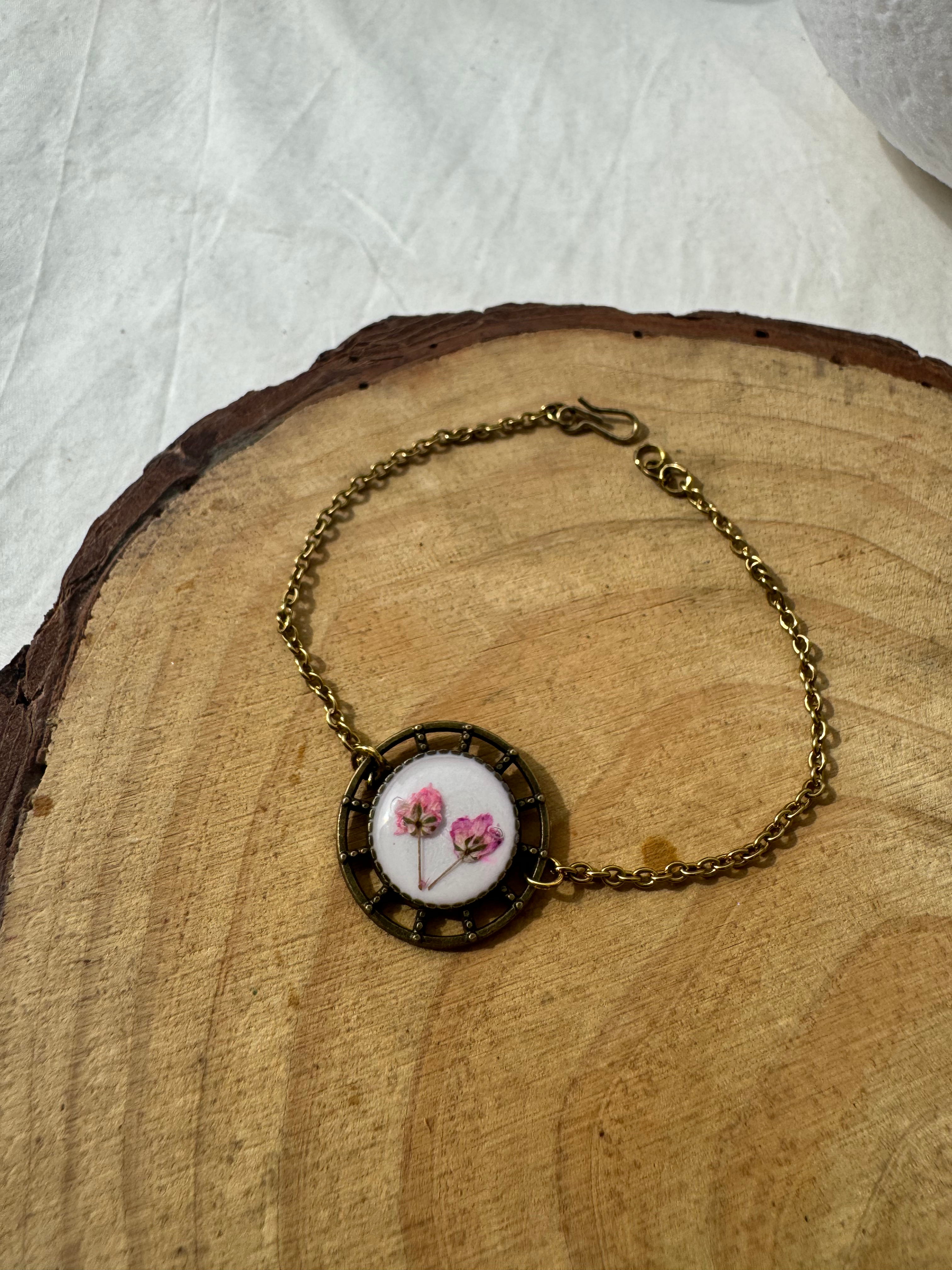 PINK BLOSSOM " Pressed Flower Resin Jewelry Bracelet