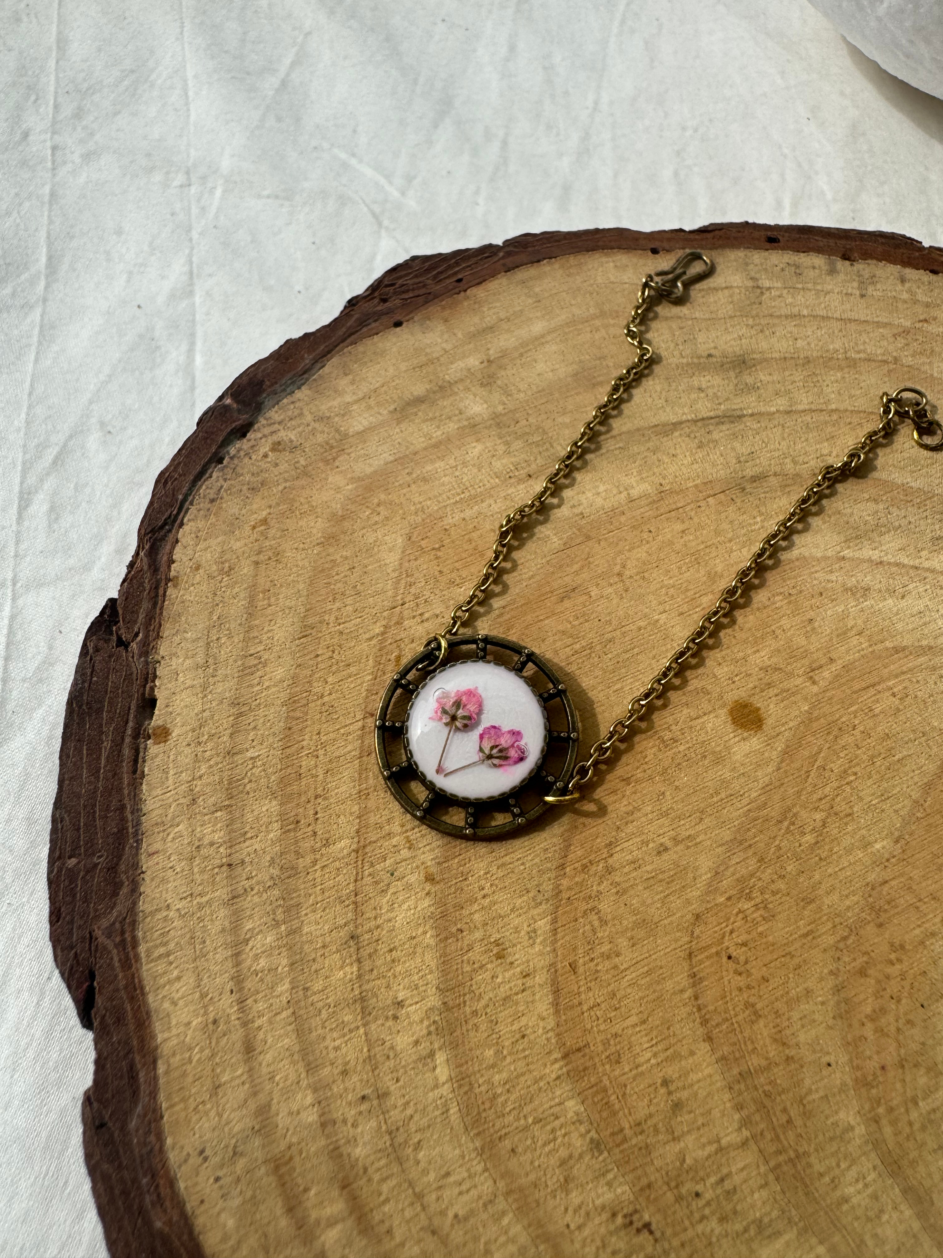 PINK BLOSSOM " Pressed Flower Resin Jewelry Bracelet