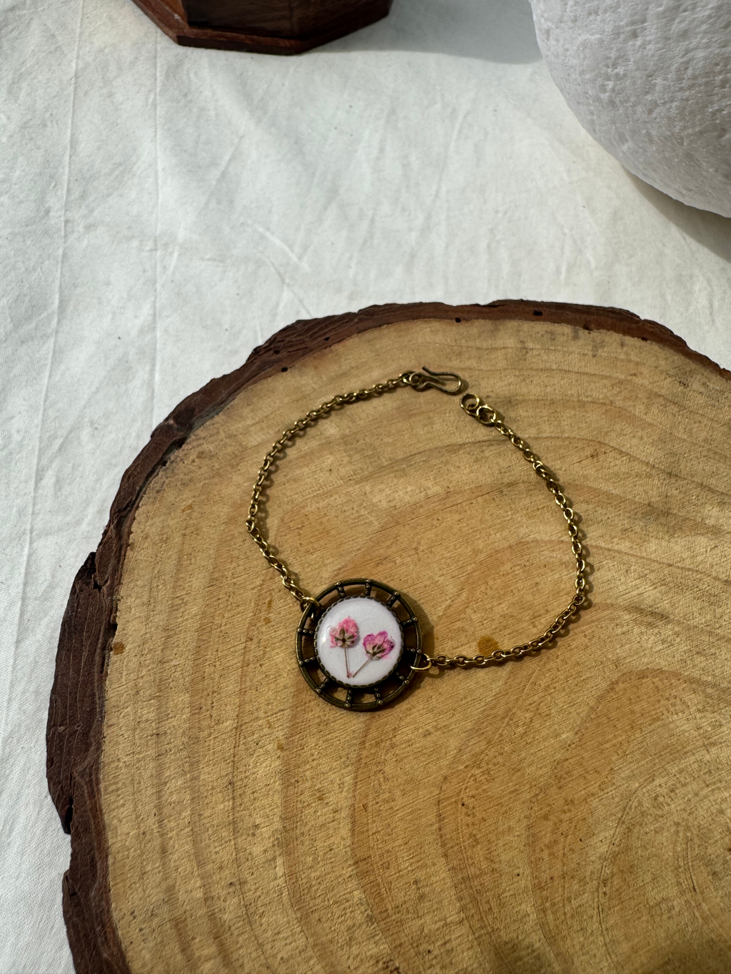 PINK BLOSSOM " Pressed Flower Resin Jewelry Bracelet