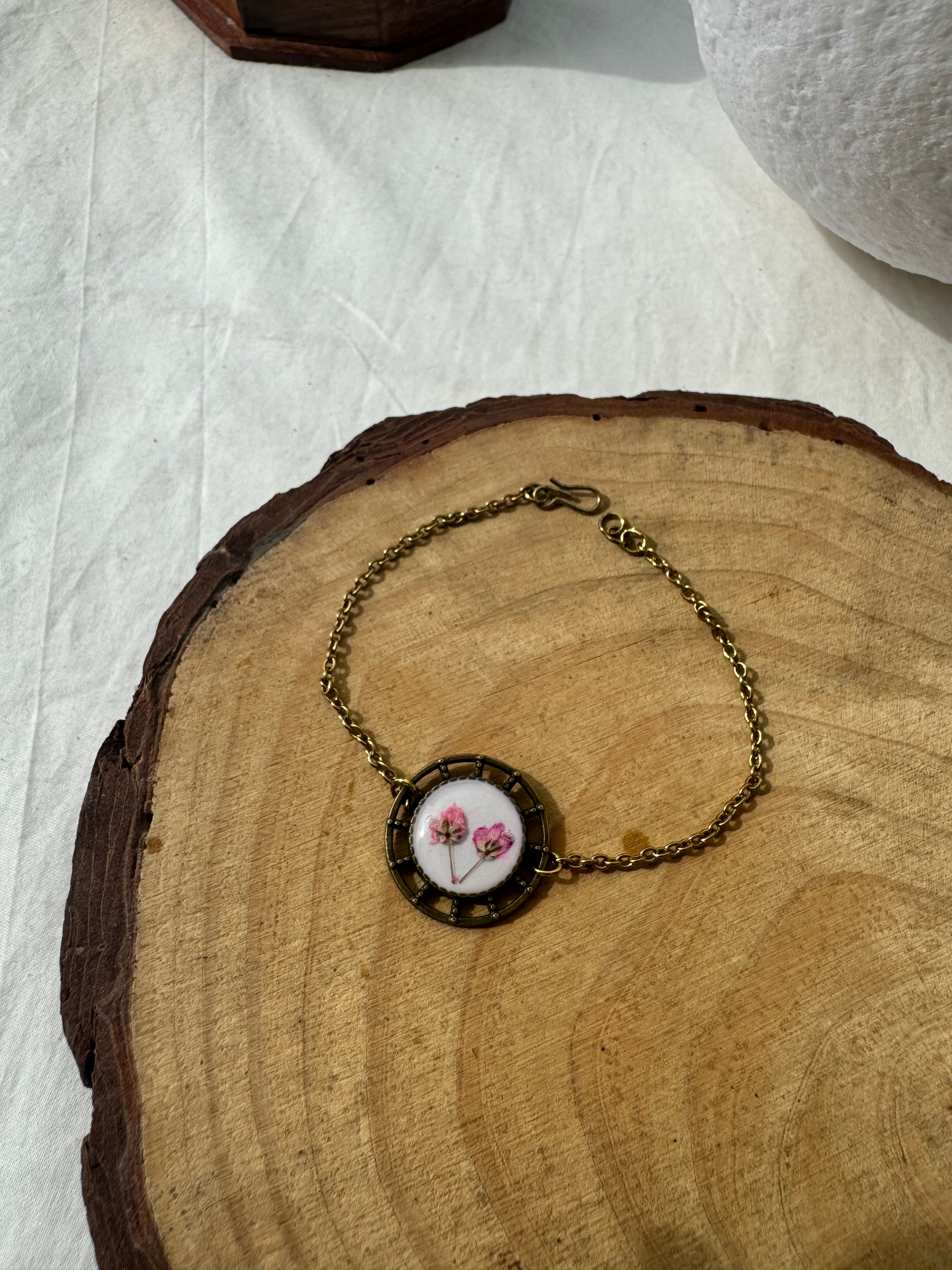 PINK BLOSSOM " Pressed Flower Resin Jewelry Bracelet