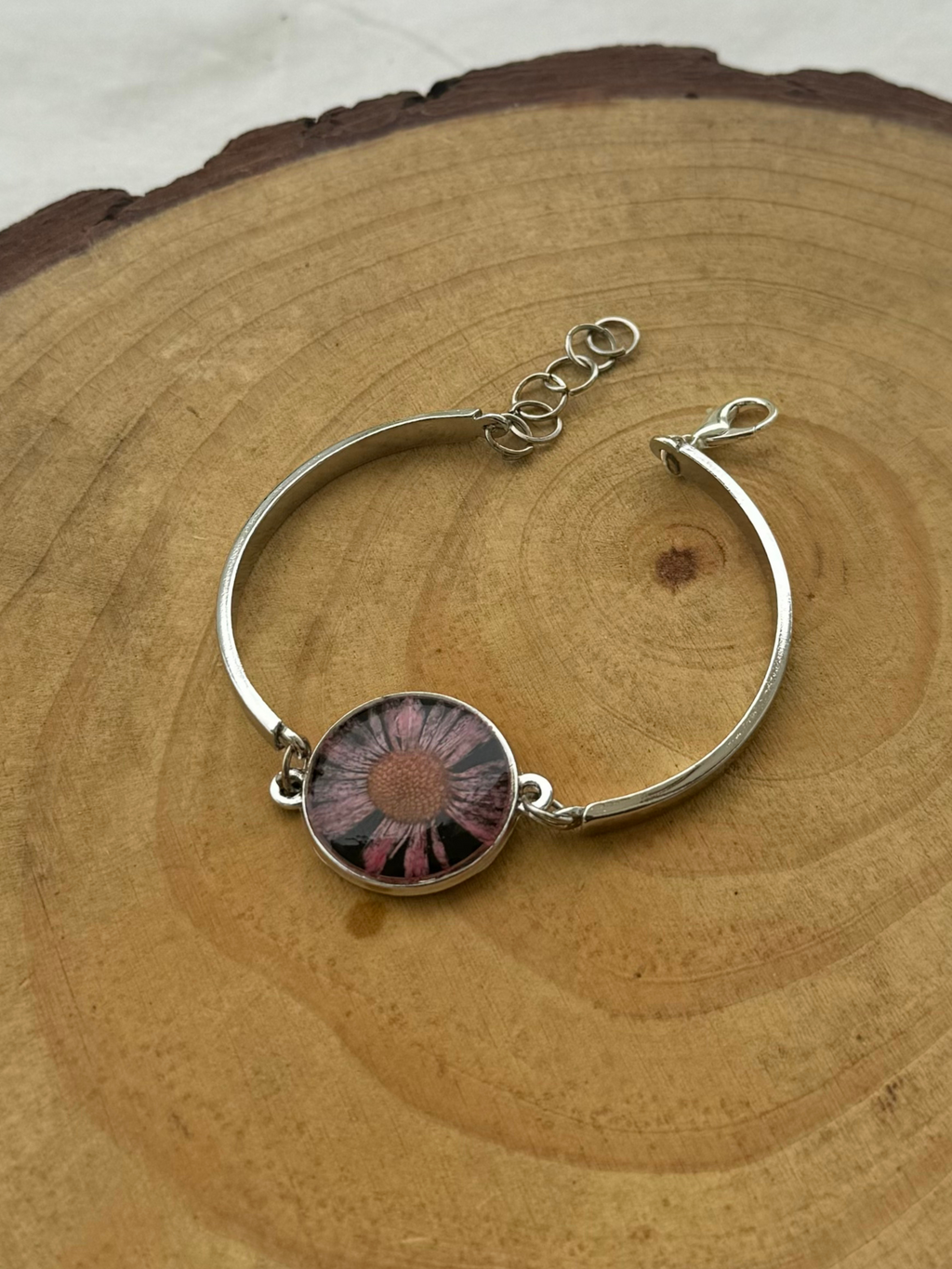 TWILIGHT BLLOM RED - Vintage Pressed Flower Pendant Bracelet