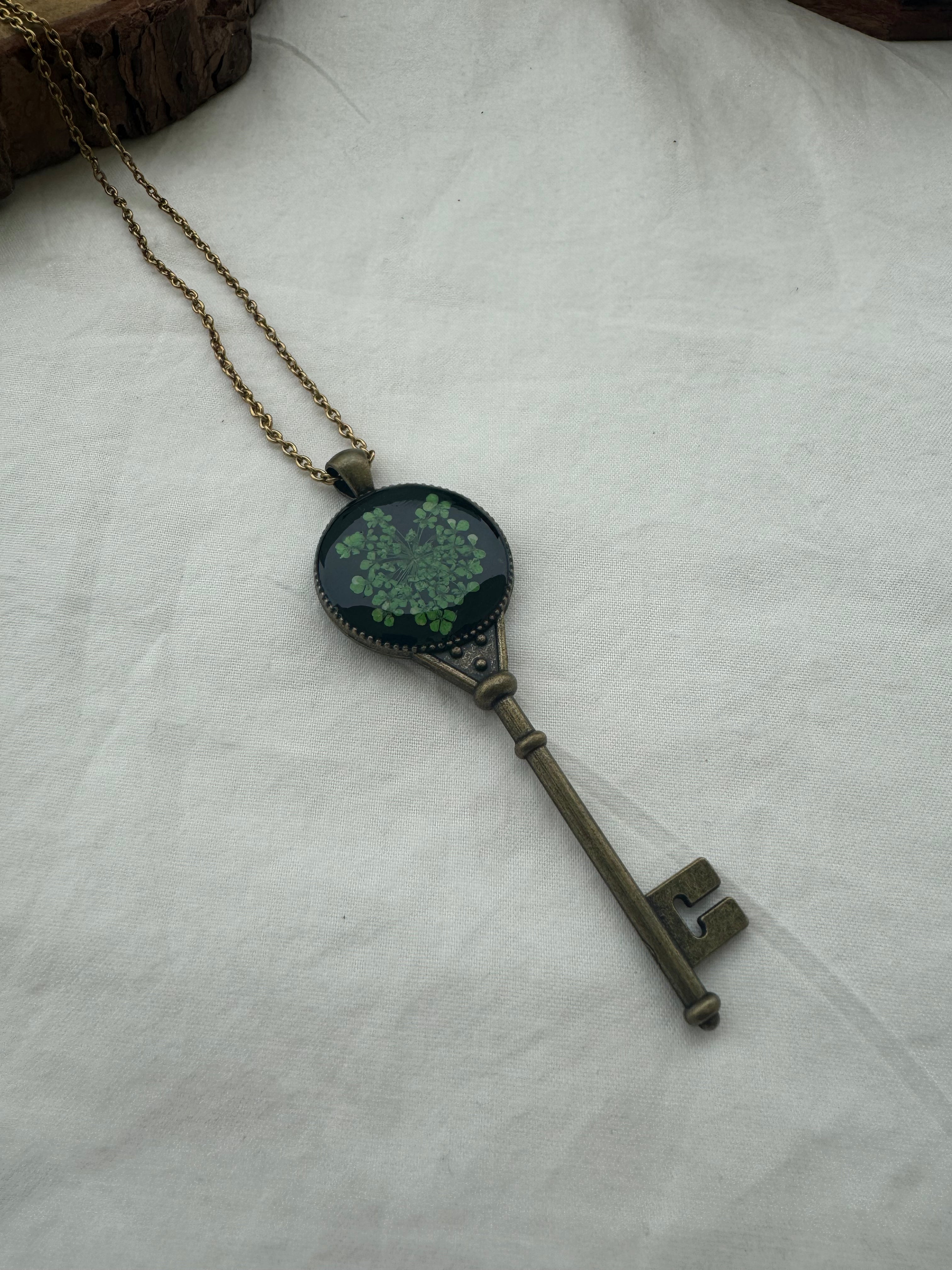 LOVE LOCKET KEY - "Key to the Heart" Pressed Flower Necklace
