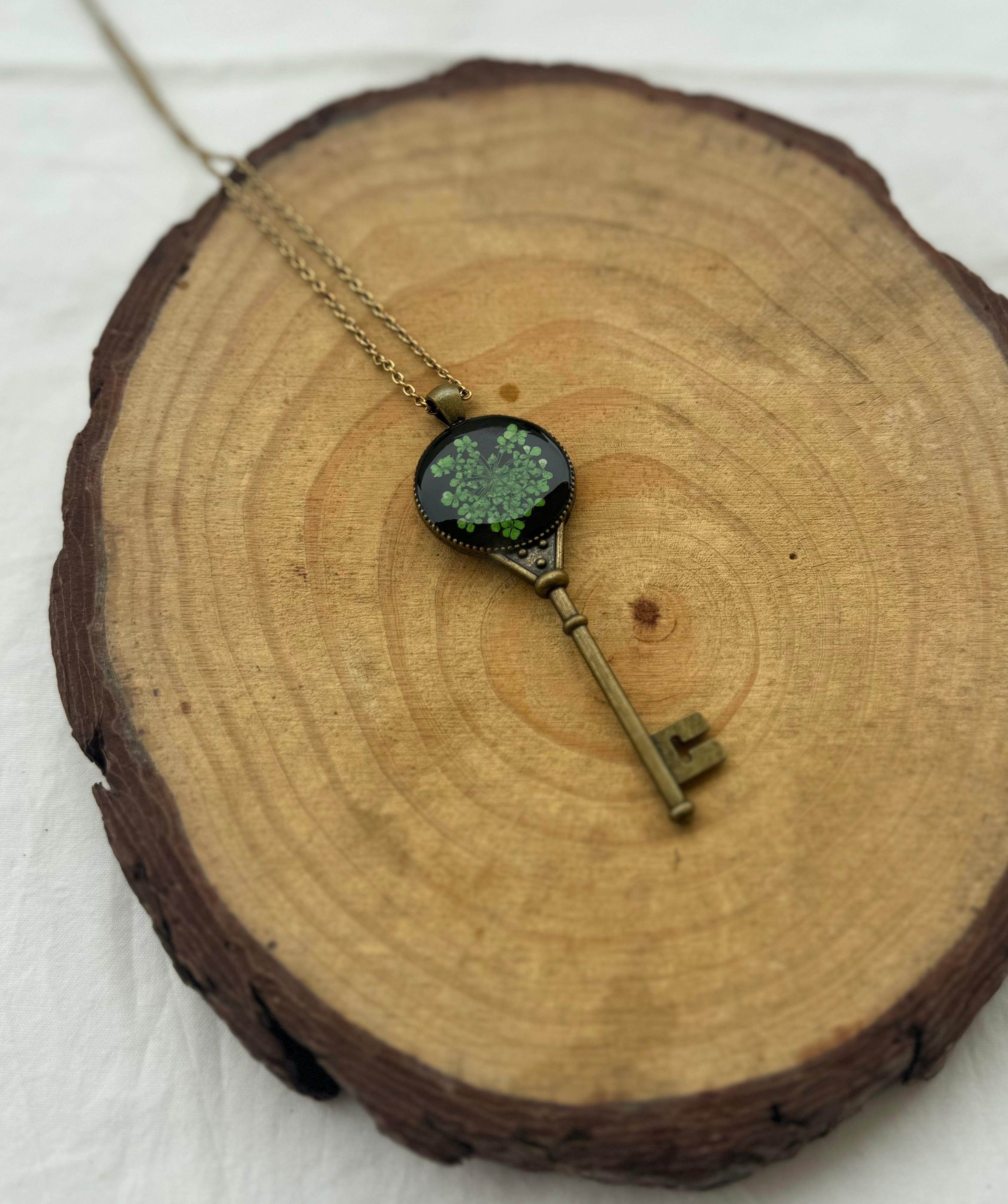 LOVE LOCKET KEY - "Key to the Heart" Pressed Flower Necklace