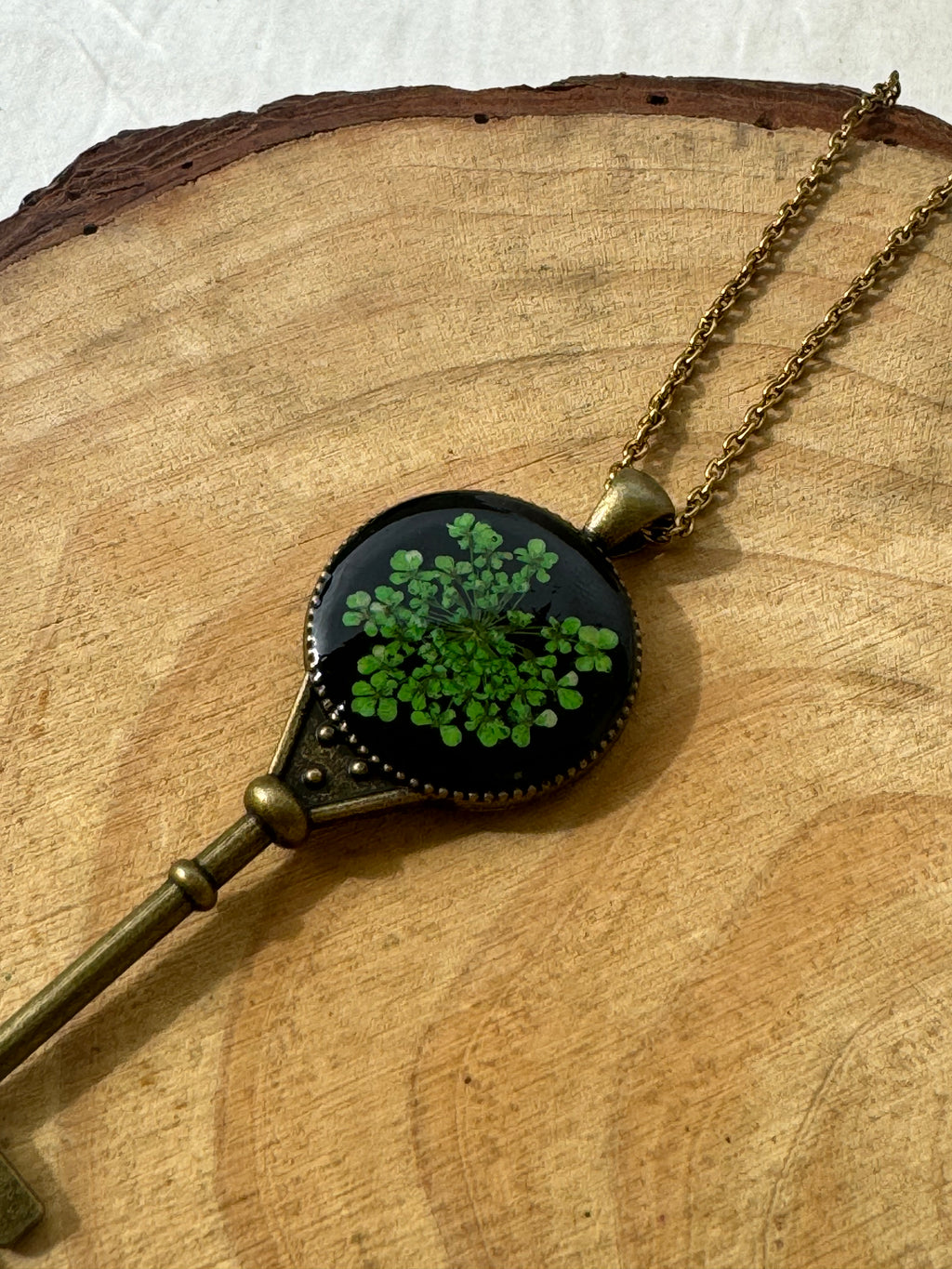 LOVE LOCKET KEY - "Key to the Heart" Pressed Flower Necklace